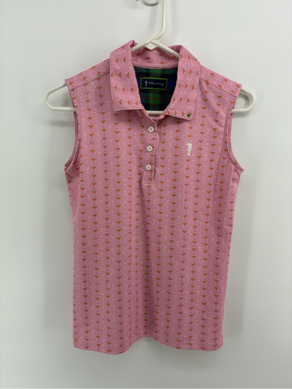 William Murray Golf Pink Sleeveless Collared Tank with Orange Martini Print